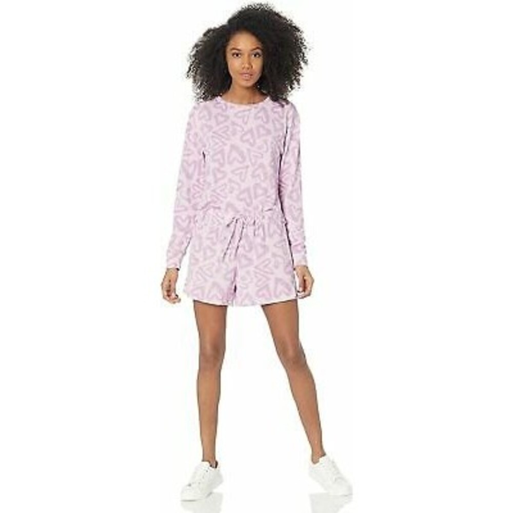 Catherine Malandrino PJ Lounge Set  M L Top Shorts Heart Print Orchid NEW B51
